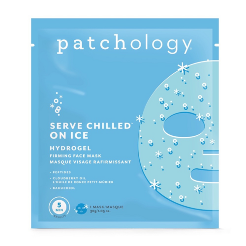 Patchology Serve Chilled on Ice Firming Hydrogel Mask on white background