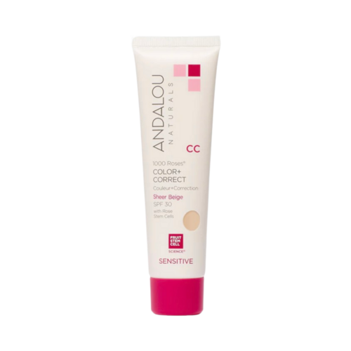 Andalou Naturals 1000 Roses CC Sheer Beige SPF 30 on white background