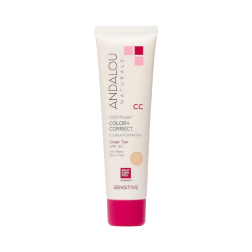 Andalou Naturals 1000 Roses CC Sheer Beige SPF 30 on white background