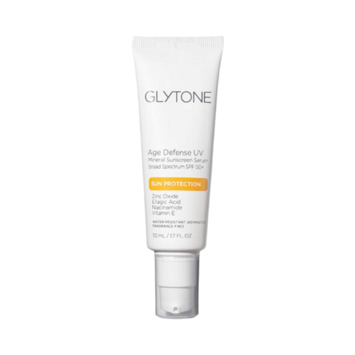 Glytone Age Defense UV Mineral Sunscreen Serum Broad Spectrum SPF 50+ on white background