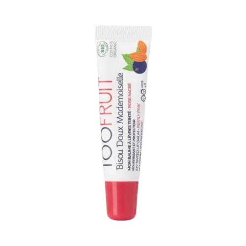 Toofruit Blackcurrant - Almond Nourishing Protective Pearly Pink Tinted Lip Balm on white background