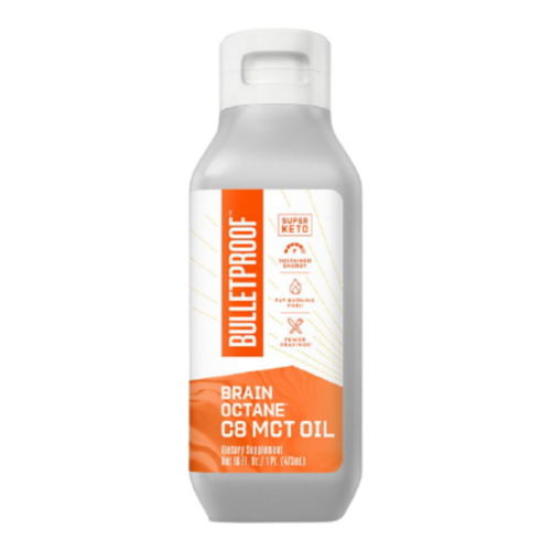 Bulletproof  Brain Octane C8 MCT Oil (formerly known as XCT Oil) on white background
