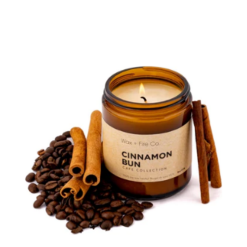 Wax + Fire Co. Cinnamon Bun Soy Candle on white background