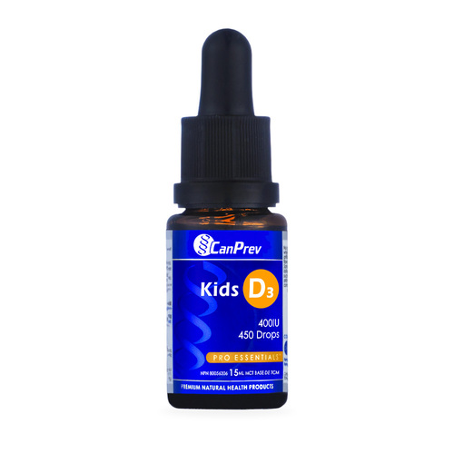 CanPrev D3 Drops Kids 400IU - MCT base on white background