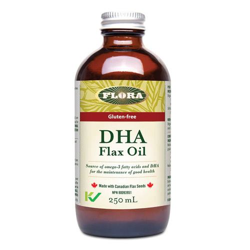 Flora DHA Flax Oil on white background