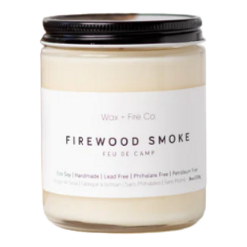 Wax + Fire Co. Firewood Smoke Soy Candle on white background