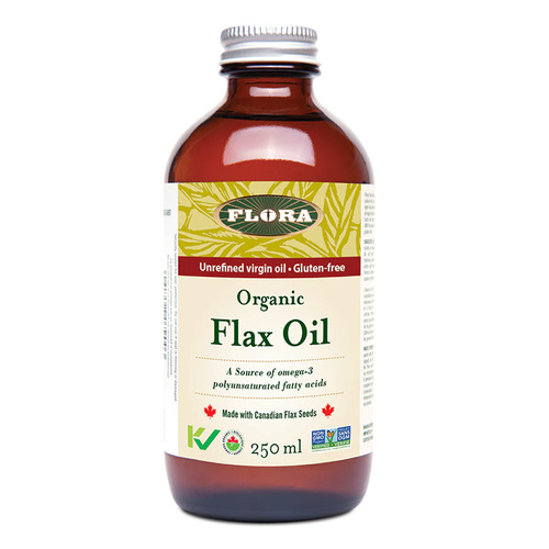 Flora Flax Oil NON-GMO on white background