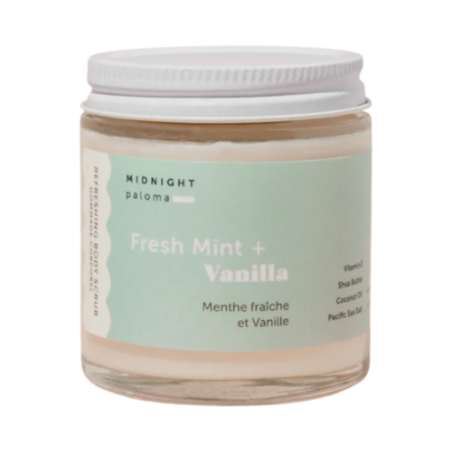 Midnight Paloma Fresh Mint + Vanilla Body Scrub on white background