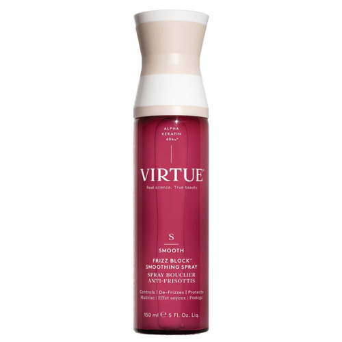 Virtue Frizz Block Smoothing Spray on white background