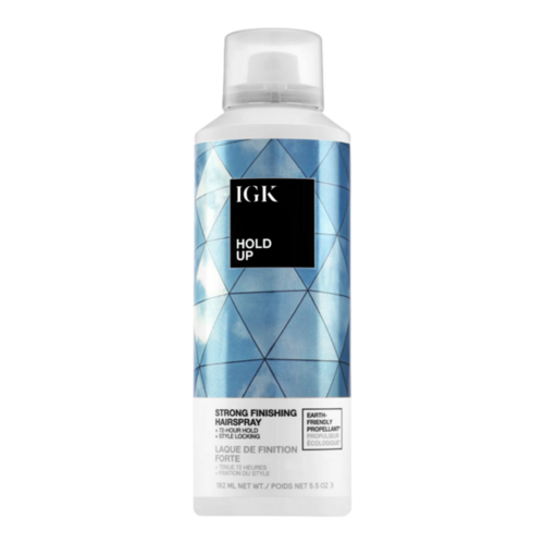 IGK Hair Hold Up Strong Finishing Hairspray on white background