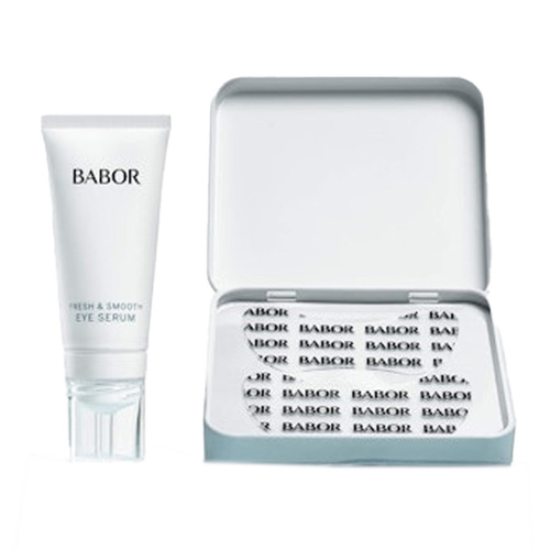Babor Instant Fresh and Smooth Eye Serum + Patches on white background
