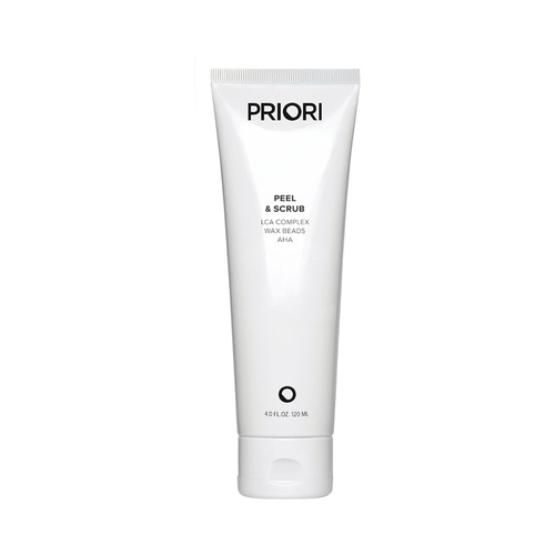 Priori LCA Peel and Scrub on white background