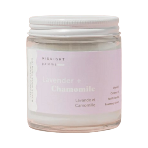 Midnight Paloma Lavender + Chamomile Body Scrub on white background