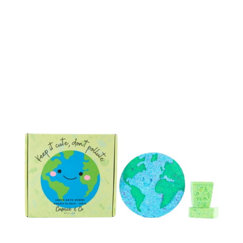 Caprice & Co. Mega Bath Bombs -  Earth and Recycling Bins on white background