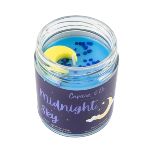 Caprice & Co. Midnight Sky Candle - Peach + Waterlily + Cedar on white background