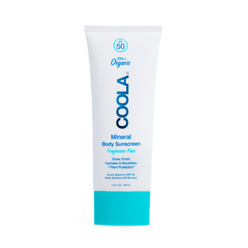 Coola Mineral Body SPF 50 Fragrance Free Lotion on white background
