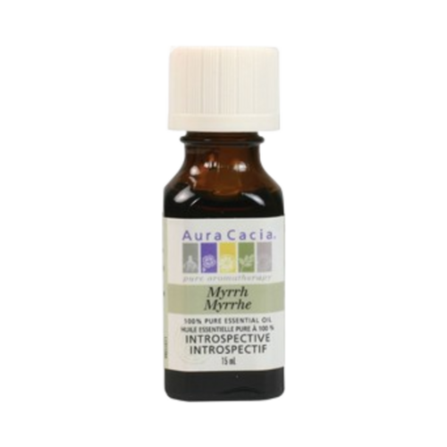 Aura Cacia Myrrh Oil on white background