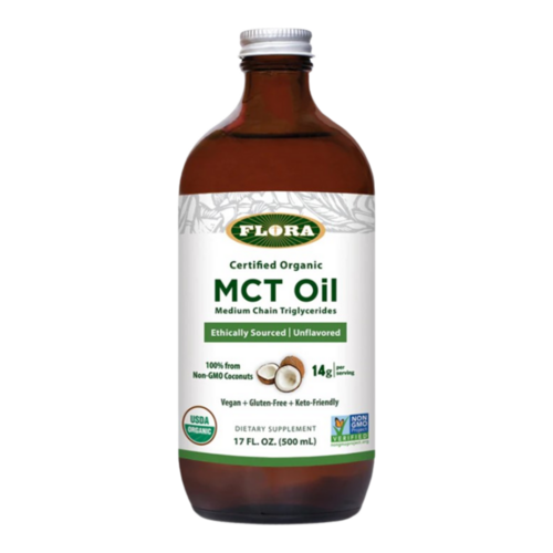 Flora Organic MCT Oil on white background