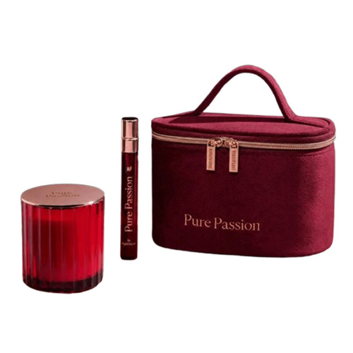 High on Love Pure Passion Candle and Travel Size Perfume Gift Set on white background