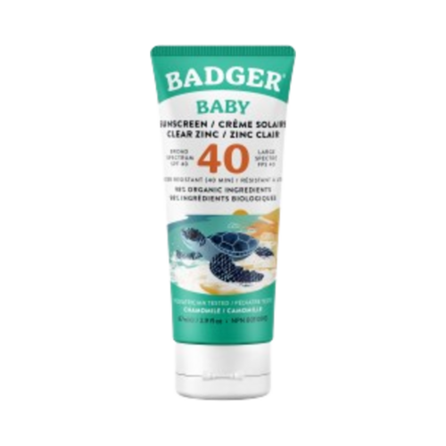 Badger Balms SPF 40 Baby Clear Zinc Sunscreen on white background