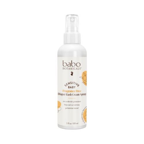 Babo Botanicals Sensitive Baby Fragrance Free Diaper Rash Cream Spray on white background