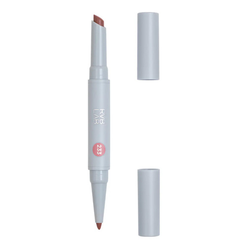 RVB Lab Soulmate Lip Duo: Pencil and Shiny Radiant Pencil Duo #233 Dusty Pink Nude and Mauve, 1 piece RVB Lab Soulmate Lip Duo: Pencil and Shiny Radiant Pencil Duo #233 Dusty Pink Nude and Mauve on white background
