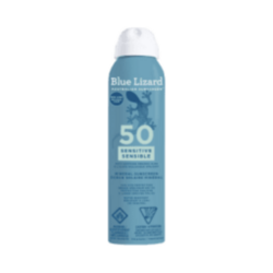 Suncreen Sensitive Spray SPF 50 on white background
