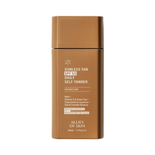 Allies of Skin Sunless Tan SPF 50 Daily Self Tanner on white background