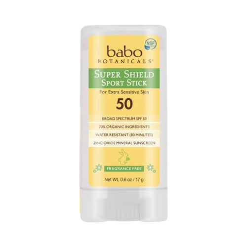 Babo Botanicals Super Shield Sport Stick Sunscreen SPF 50 - Fragrance Free on white background