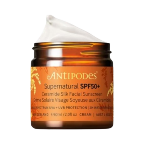 Antipodes Supernatural SPF50+ Sunscreen on white background