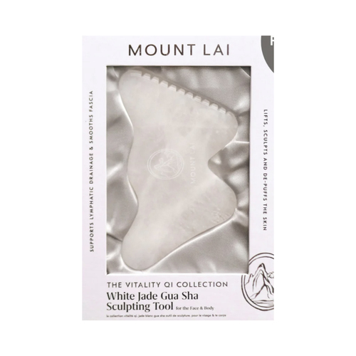 Mount Lai The Vitality Qi White Jade Gua Sha Sculpting Tool on white background