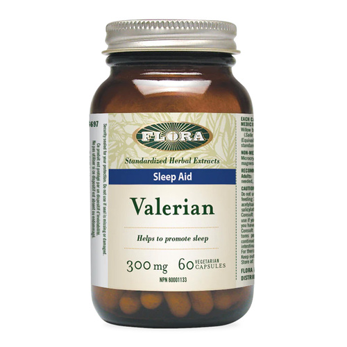 Flora Valerian 300 mg on white background