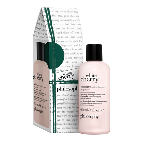 Philosophy White Cherry Hydrating Shower Gel Bubble Bath and Shampoo on white background